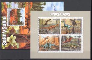 Dinosaurs minisheet + block, Dinoszauruszok kisív + blokk, Prähistorische Reptilien Kleinbogen + Block