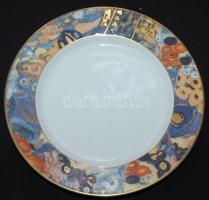 Gustav Klimt festménnyel díszített aranyozott dísztányér /  chinaware plate d:17 cm