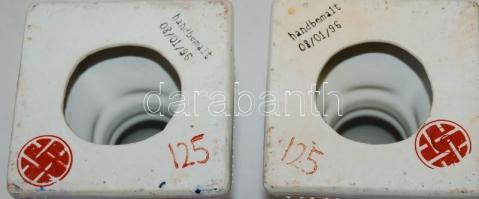 2 db ismeretlen jelzéssel, sorszámozott kézzel festett aranyozott porcelán gyertyatartó keleties min...