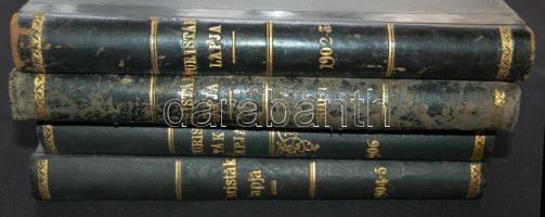 1900-1907 Turisták lapja 4 kötetben, aranyozott félbőr kötésben
