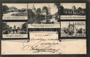 Budapest Erzsébet tér, Erzsébet híd, Mezőgazdasági Múzeum, Közvágóhíd, margitszigeti fürdőház (EK)