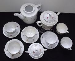 Pajzspecsétes Zsolnay 6 személyes  42 db-os virág mintás porcelánkészlet, majdnem komplett