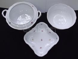Pajzspecsétes Zsolnay 6 személyes  42 db-os virág mintás porcelánkészlet, majdnem komplett