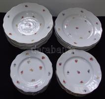 Pajzspecsétes Zsolnay 6 személyes  42 db-os virág mintás porcelánkészlet, majdnem komplett