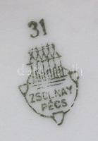 Pajzspecsétes Zsolnay 6 személyes  42 db-os virág mintás porcelánkészlet, majdnem komplett