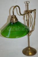 Háború előtti nagyméretű réz íróasztali lámpa üveg búrával, 2 ponton állítható 59cm magas
