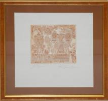 Kass János (1927-2010): Szűz, réckarc monogrammos merített papíron, ceruzával jelzett, üvegezett keretben 34x37cm