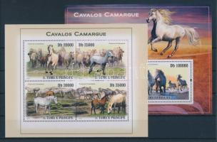 Camarguepferde Kleinbogen + Block, Camargue-i lovak kisív + blokk, Hourse of Camargue minisheet + block