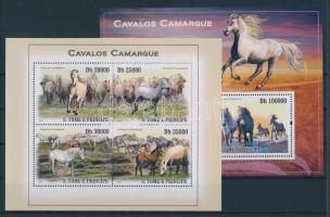 Camargue-i lovak kisív + blokk, Camargue horses minisheet + block, Camarguepferde Kleinbogen + Block