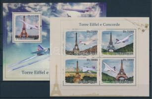 The Concorde aircraft and the Eiffel Tower minisheet + block, A Concorde repülő és az Eiffel torony kisív + blokk, Concorde und Eiffelturm Kleinbogen + Block