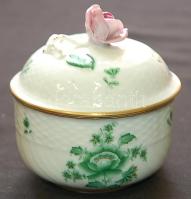Kézzel festett sorszámozott Apponyi-mintás jelzett Herendi porcelán bonbonier rózsával hibátlan állapotban/ Handpainted numbered Herendi chinaware bonbonier in flawless condition 9x10cm