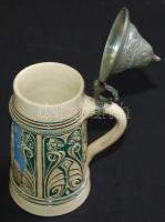 1917 bécsi dísz szecessziós sörös korsó ón tetővel/
 ceramic beer mug 21cm d:7cm