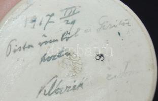 1917 bécsi dísz szecessziós sörös korsó ón tetővel/
 ceramic beer mug 21cm d:7cm