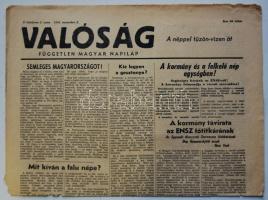 1956. november 2. Valóság. Független Magyar Napilap I. évf. 3.szám . Benne a forradalom híreivel