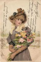 1899 Lady with flowers, litho (b)