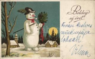 New Year snowman litho