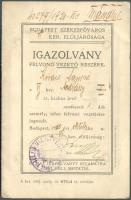 1920 Felvonó kezelő fényképes igazolványa. Andrássy út 8. sz. ház felvonójára