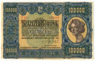 1923. 100.000K T:II- szélén levágás /  Hungary 1923. 100.000 Korona C:VF cutting edge Adamo K46.