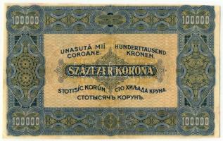 1923. 100.000K T:II- szélén levágás / 
Hungary 1923. 100.000 Korona C:VF cutting edge
Adamo K46