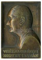 Erdey Dezső (1902-1957) DN. "Vitéz Nagybányai Horthy István" bronz plakett (85x120mm) T:2- (hátoldalon csavarnyom) /  ND. István Nagybányai Horthy Br plaque Sign: Dezső Erdey (85x120mm) C:VF