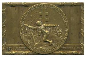 Dercsényi Dezső (1910-1987) 1938. "Magyar Királyi Nagy Lajos király 6. Honvéd Gyalogezred Tisztikarától" bronz plakett (88x135mm) T:2,2- /  1938. 6th Infantry Regiment of King Louis Br plaque Sign: Dezső Dercsényi (88x135mm) C:XF,VF