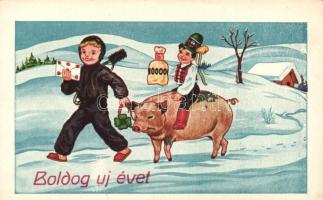 New Year, chimney sweeper, pig, Hungarian folklore, clover (b)