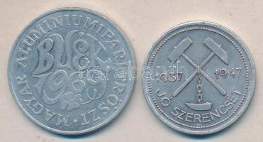 1947. "Magyar-Szovjet-Bauxit-Aluminium Rt." Alu emlékérem (36mm) + 1969. "Magyar Aluminiumipar Tröszt" Alu emlékérem (39mm) T:2