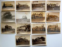 cca. 1910 21 db klf. méretű fotó gőzmozdonyokról/ steam locomotive foto