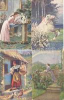 18 db háború előtti vegyes motívumlap, művészlap, többségük szignós