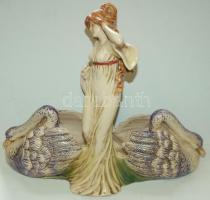 1910 Léda és a hattyúk c. jelzés nélküli kézzel festett kerámia szobor / Handpainted ceramic sculpture 33x40cm