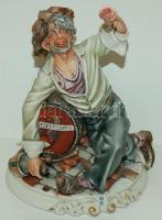 Részeges öregembert ábrázoló jelzett Capodimonte kézzel festett porcelán szobor hibátlan állapotban/ Handpainted Capodimonte chinaware scuplture in flawless condition 21cm