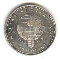 1992. 200Ft Ag "Veszélyeztetett állatvilág-gólya" T:PP(patina) dísztokban