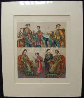 cca. 1900 Fimin Didót: Kínai jelenetet ábrázoló  színes kőnyomat lithográfia  paszpartuban/ cca. 1900 Colourful lithography Chinese scene  l2,5x 30 cm