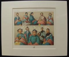 cca. 1900 Fimin Didót: Kínai jelenetet ábrázoló  színes kőnyomat lithográfia  paszpartuban/ cca. 1900 Colourful lithography Chinese scene  l2,5x 30 cm