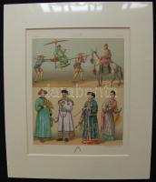 cca. 1900 Fimin Didót: Ázsiai jelenetet ábrázoló  színes kőnyomat lithográfia  paszpartuban/ cca. 1900 Colourful lithography Asian scene  l2,5x 30 cm