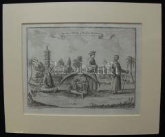 cca. 1900  Ázsiai jelenetet ábrázoló  színes rézkarc  paszpartuban/ cca. 1900 copper engraving Asian scene  l2,5x 30 cm