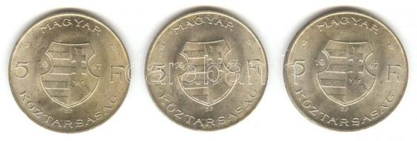 1947. 5Ft Ag "Kossuth" (3x) T:2 ph.