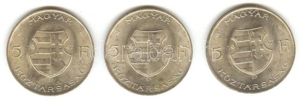 1947. 5Ft Ag "Kossuth" (3x) T:2+