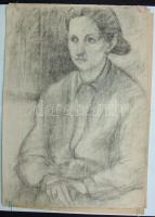 4 db jelzés nélkül:  női aktot, portrét ábrázoló szénrajz 43x61 cm