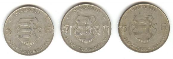 1947. 5Ft Ag "Kossuth" (3x) T:3