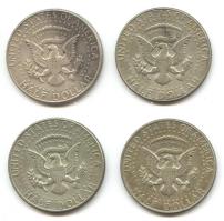 Amerikai Egyesült Államok 1964/67/68D/69D. 1/2$ Ag "Kennedy" (4x) T:2-,3 USA 1964/67/68D/69D. 1/2 Dollar "Kennedy" (4x) C:VF,F
