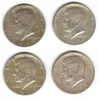 Amerikai Egyesült Államok 1964/67/68D/69D. 1/2$ Ag "Kennedy" (4x) T:2-,3
USA 1964/67/68D/6...