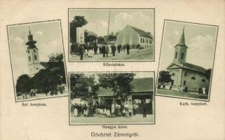 Zámoly Hangya, Református, Katolikus templom, Községháza, Református templom