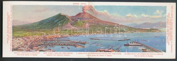 Naples, Napoli; Mount Vesuvius and railway, ships, railway informations on the backside, panoramacard