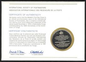 Tonga 1975. "Tonga Alkotmánya 100 éves" a Postamesterek gondozásában kiadott Ag(925) emlék...