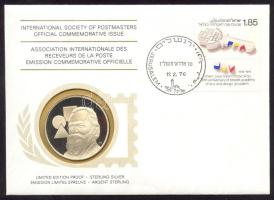 Izrael 1976. "Bezalel Akadémia" a Postamesterek gondozásában kiadott Ag(925) emlékérem 20g érmés, bélyeges borítékon, izraeli bélyeggel, elsőnapi bélyegzővel, holland nyelvű ismertetővel T:PP  Israel 1976. "Bezalel Academy" Ag(925) medallion (20g) / International Society of Postmasters - Medallic First Day Cover with Dutch information C:PP
