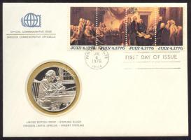 Amerikai Egyesült Államok 1976. "Függetlenség 200. évfordulója" a Postamesterek gondozásában kiadott Ag(925) emlékérem 20g érmés, bélyeges borítékon, amerikai bélyeggel, elsőnapi bélyegzővel, holland nyelvű ismertetővel T:PP  USA 1976. "Bicentennial of Independence" Ag(925) medallion (20g) / International Society of Postmasters - Medallic First Day Cover with Dutch information C:PP