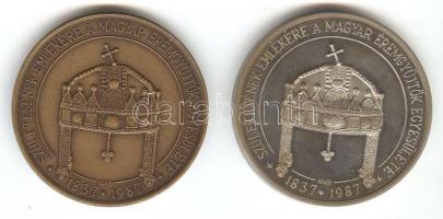 Kelemen Kristóf (1922-) 1987. "MÉE / Erzsébet királyné születésének emlékére" Ni + Br emlékérem pár (d=42mm) T:PP,1