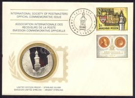 1977. "Sopron 700 éves" a Postamesterek gondozásában kiadott Ag(925) emlékérem 20g érmés, bélyeges borítékon, magyar bélyeggel, elsőnapi bélyegzővel, holland nyelvű ismertetővel T:PP  Hungary 1977. "700th Anniversary of Sopron" Ag(925) medallion (20g) / International Society of Postmasters - Medallic First Day Cover with Dutch information C:PP