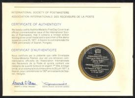 1977. "Sopron 700 éves" a Postamesterek gondozásában kiadott Ag(925) emlékérem 20g érmés, ...